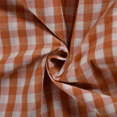 Pink & Orange Check - handwoven cotton