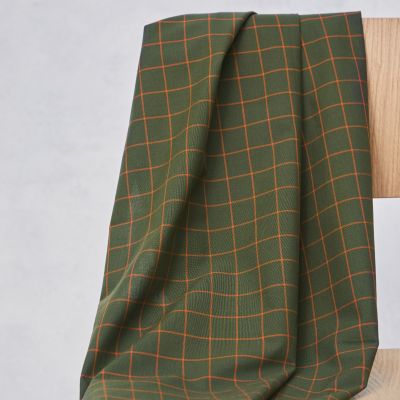 REMNANT 95x145 // Organic Grid Cotton - Green Khaki/Pumpkin