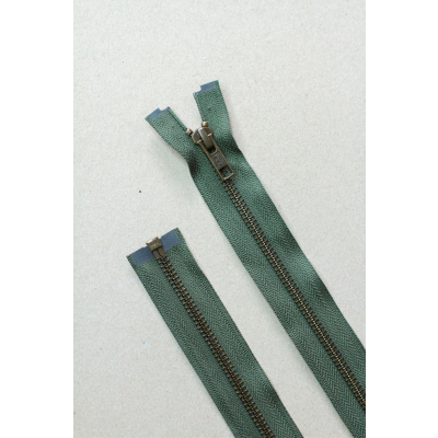 Separating Zipper (Metal)-55 cm-Green Khaki